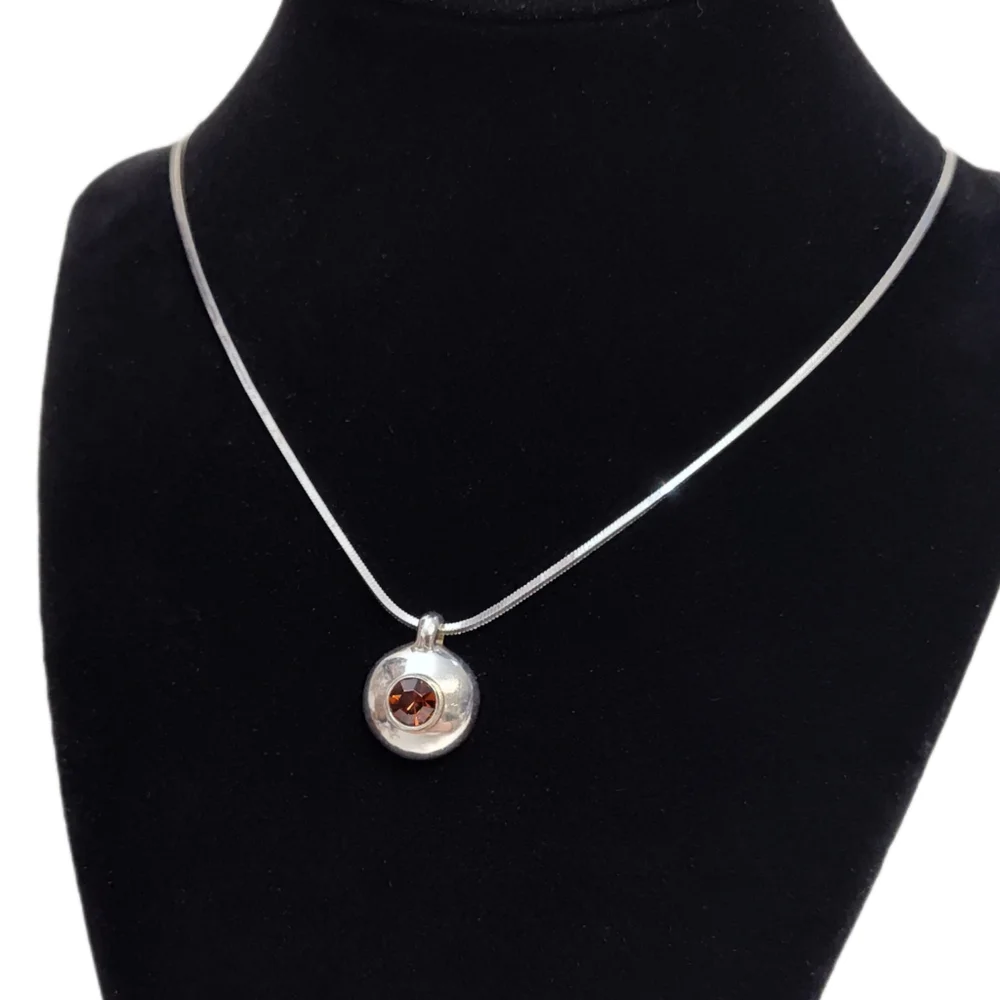 Miriam Salat Sterling Silver Faceted Amber Glass Crystal Round Pendant Necklace - Picture 4 of 12